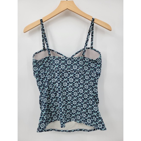 Kona Sol Swim Top Tankini Swimwear Geometric Blue M Strappy Shirt - Picture 2 of 10